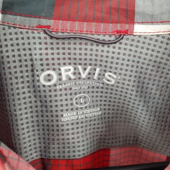 Orvis Plaid Flannel Shirt Short Sleeve Button Down Collar Pockets Mens Large - Picture 5 of 10